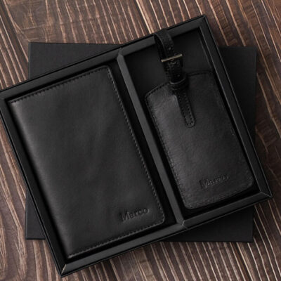 Men's Black Personalised Passport & Luggage Travel Set