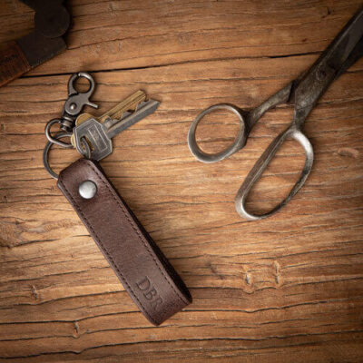 Personalised Brown Clip Leather Keyring