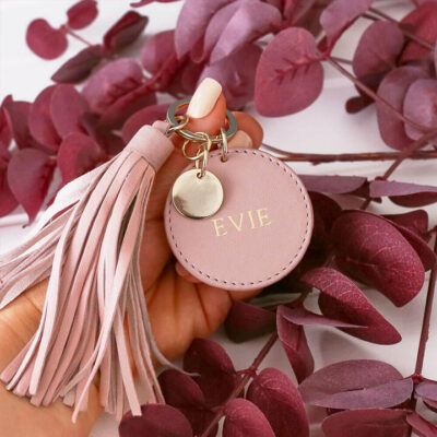 Personalised Women's Blush Leather Tassel Keyring