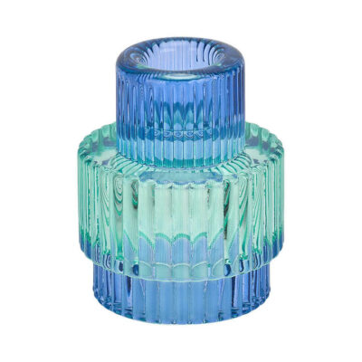 Reversible Glass Candle Holder - Blue Jewel