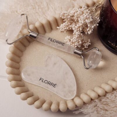 Rock Crystal Quartz Eye Roller & Gua sha Set